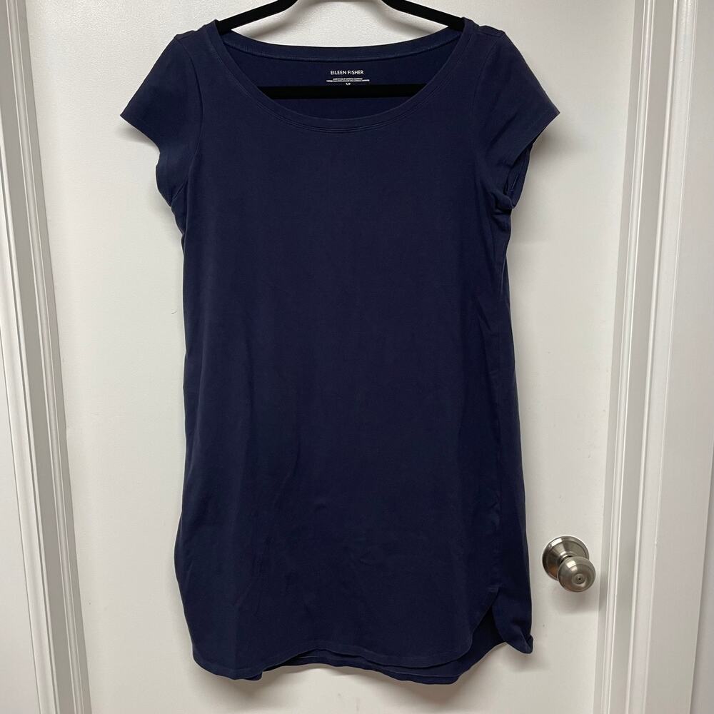 Eileen Fisher Women Navy Blue Cap Sleeve Tunic T-Shirt Dress Size Small Hi-Low